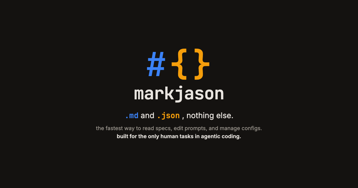 markjason logo combining Markdown and JSON symbols with its editor positioning